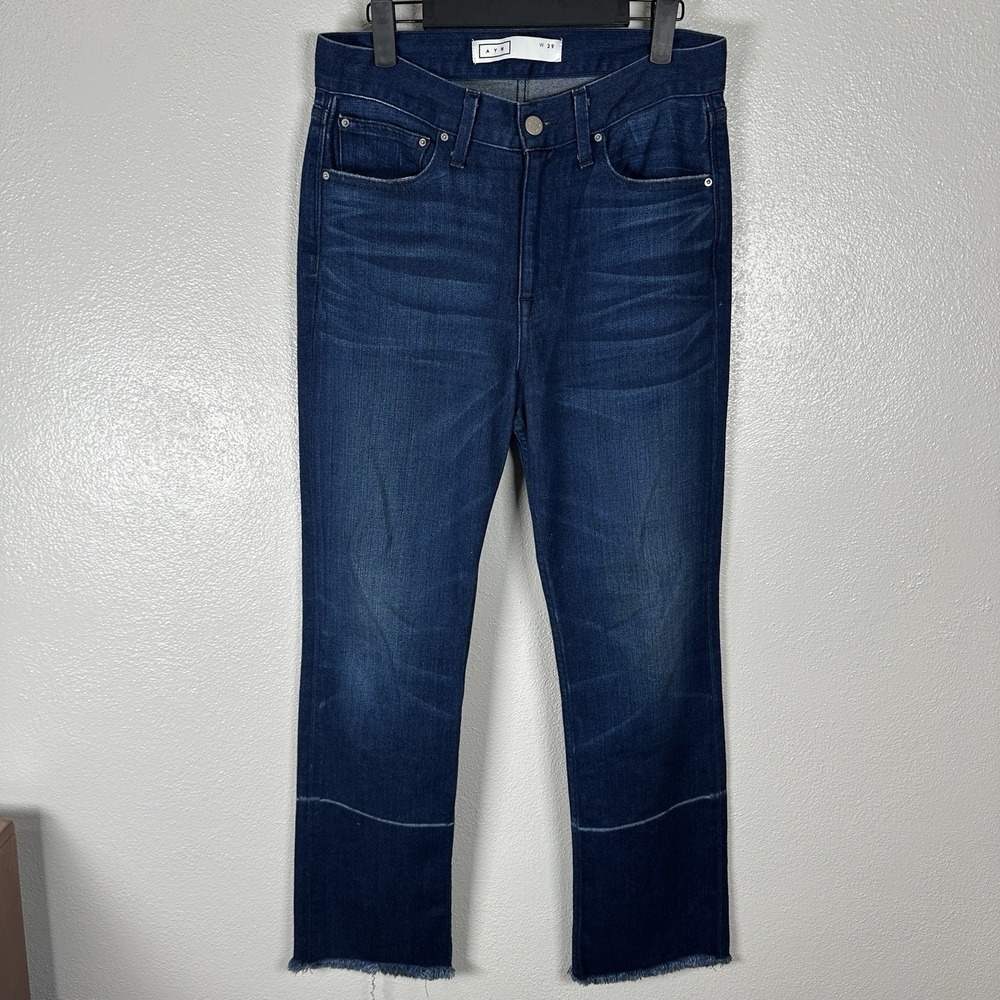 AYR The Aloe Jeans Womens Size 29 Straight Leg Dark Wash Raw Hem Denim